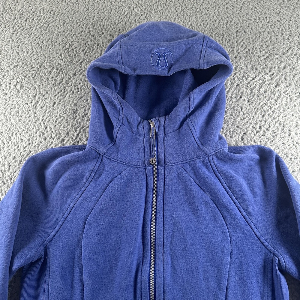 Lululemon Scuba Hoodie Womens 4 Blue Fleece Full Zip Thumbholes Logo Sweatshirt - Picture 2 of 9